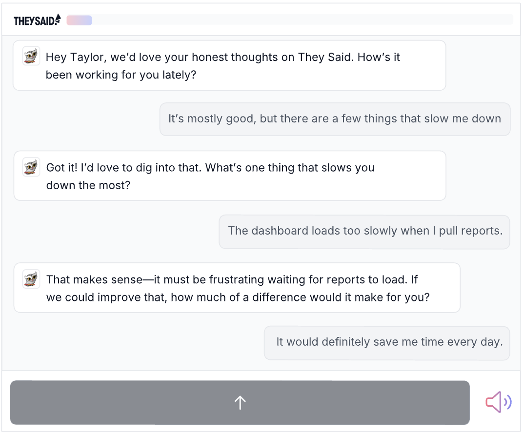 AI Interview Interface showing a conversation