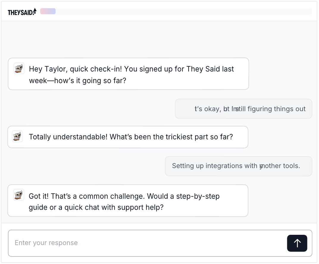 AI Pulses Interface showing a customer check-in conversation
